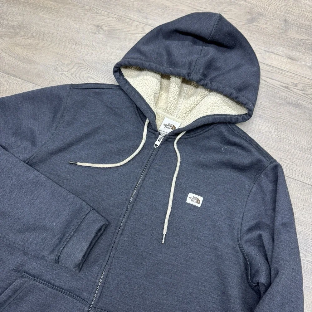 The North Face Sherpa Lined Full Zip Jacket Gray Blue Men's Sz L STAIN